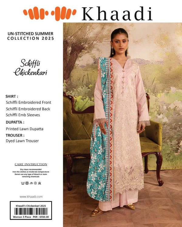 beige color 3 Piece Khaadi Chicken Kari Unstitched Suit New Collection For Women's